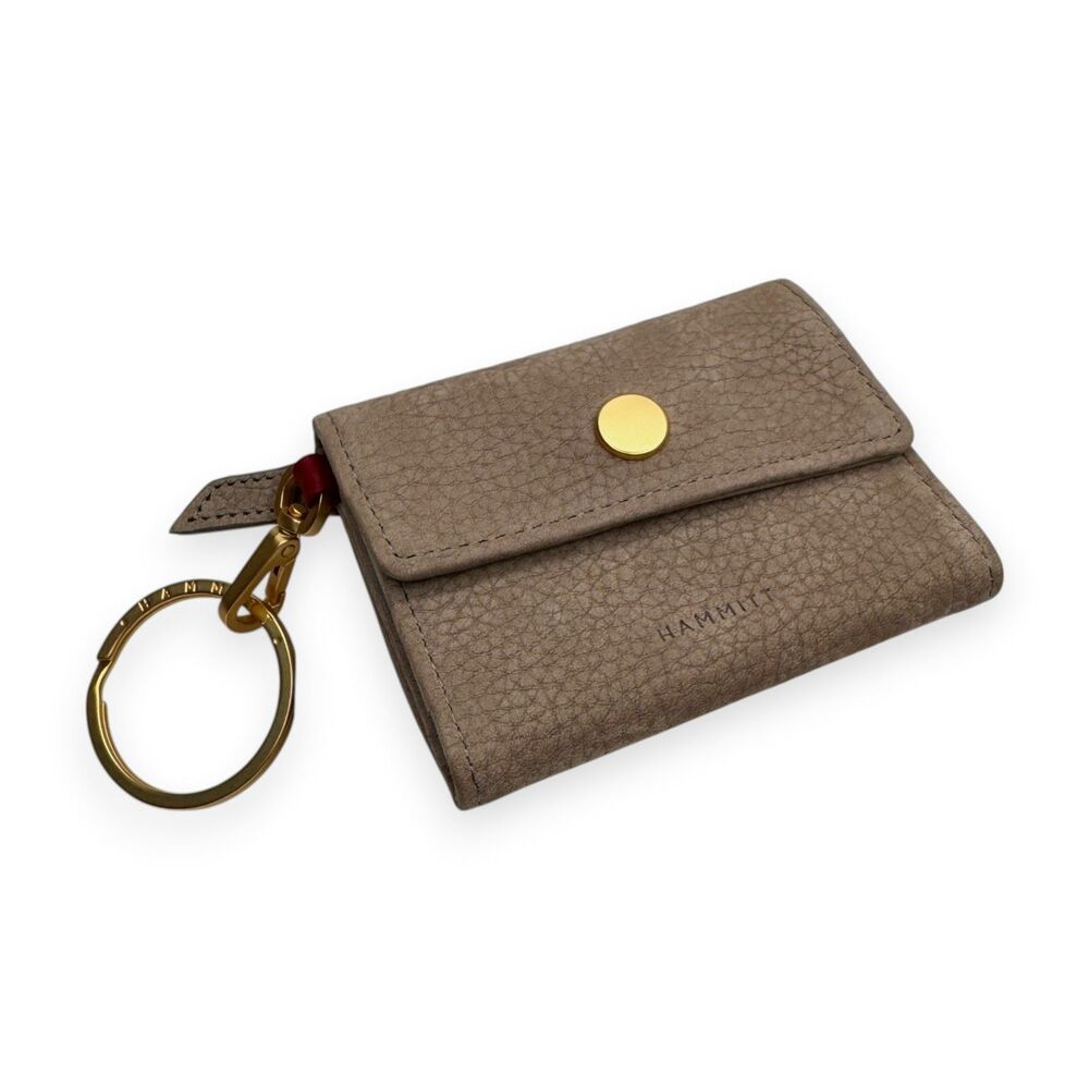 Hammitt Royce Grey Natural Nubuck Keychain Wallet Card Holder Brushed Gold NWOT